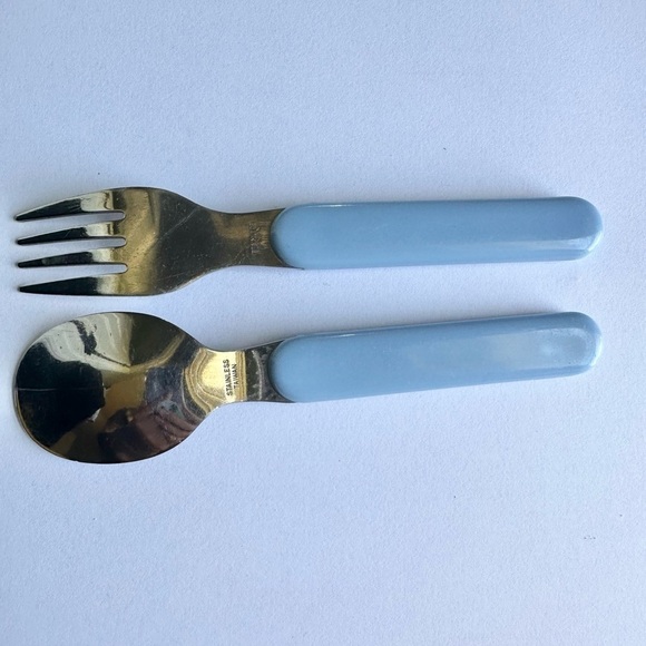 Vintage Barney 1997 Child Fork Spoon Set Utensils Yellow Horse Stainless Steel - Picture 4 of 7